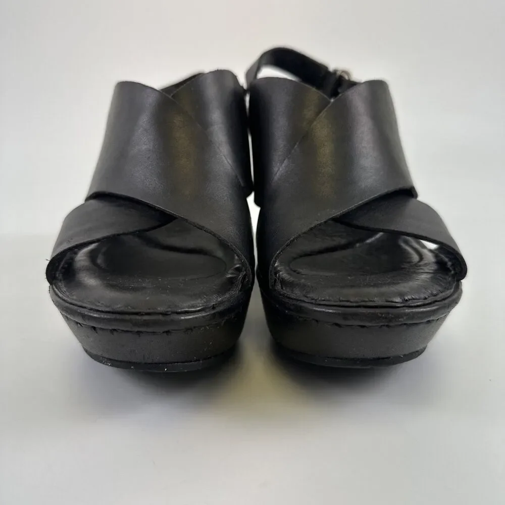 Born Emmy II Platform Slingback Sandal Black‎ Leather Buckle Straps Womens 10